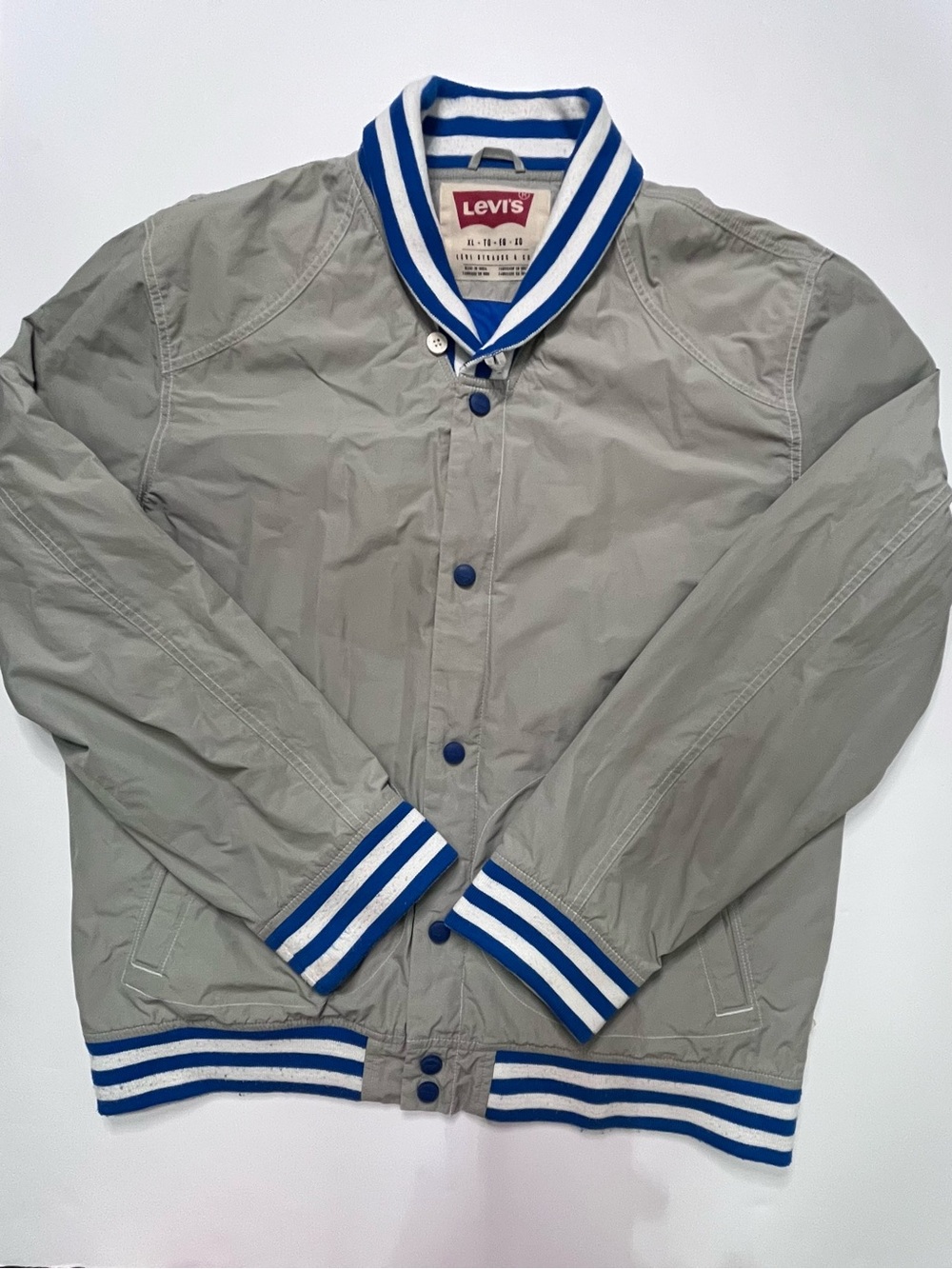 Levi’s XL Gray Blue Striped Varsity Bomber Jacket
